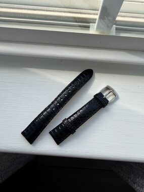 Michele Black Croc-Embossed Leather Watch Strap with Silver Buckle